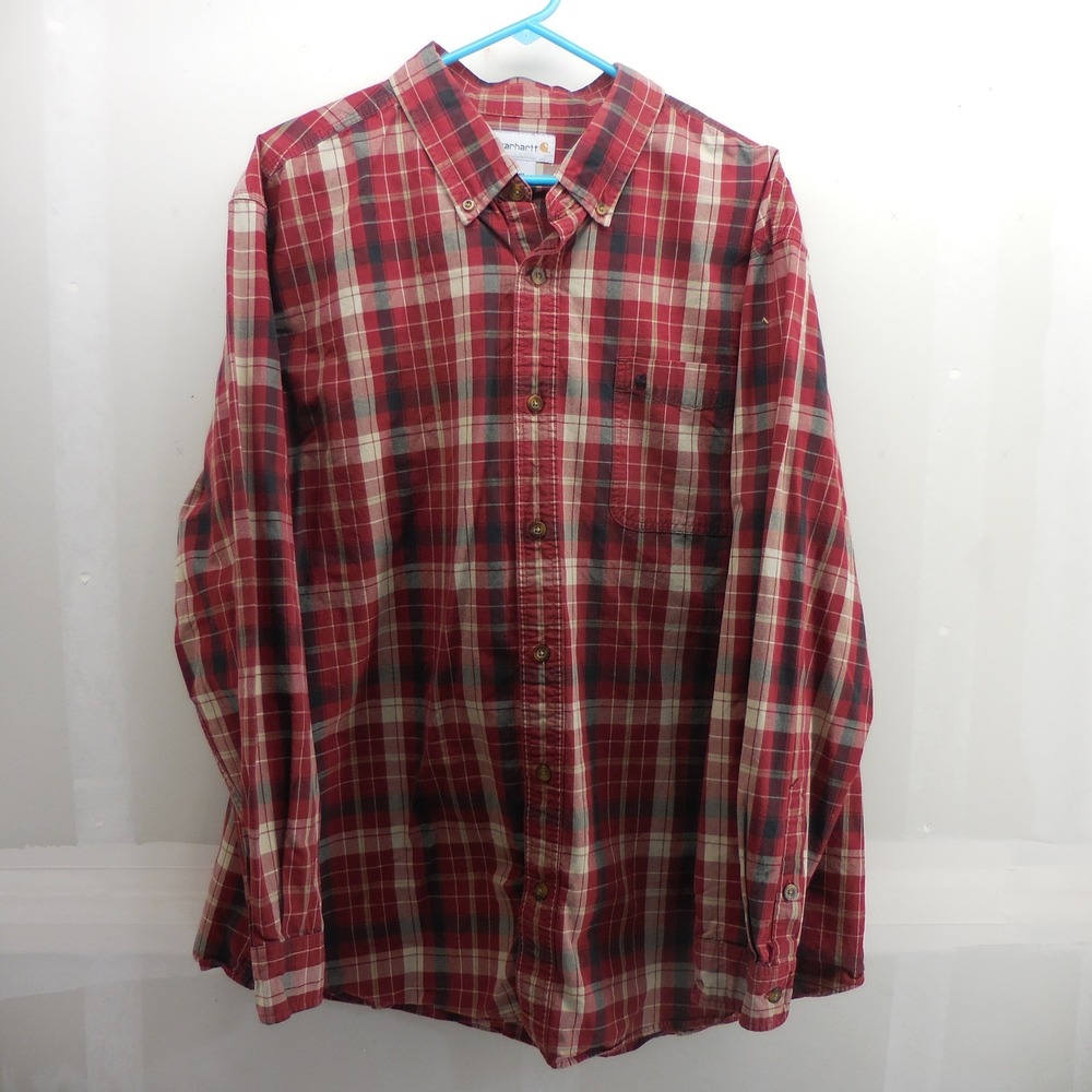 Carhartt Mens 2XL Red Plaid Long Sleeve Button Down Work Shirt 100084 640